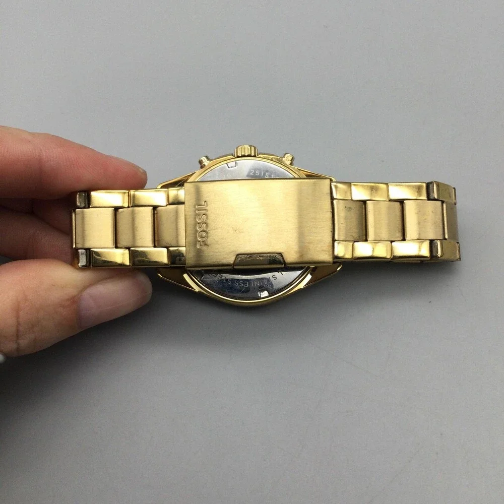 Fossil ES2683 Womens Watch 37mm Chronograph Gold Tone Crystals New Battery 7.25